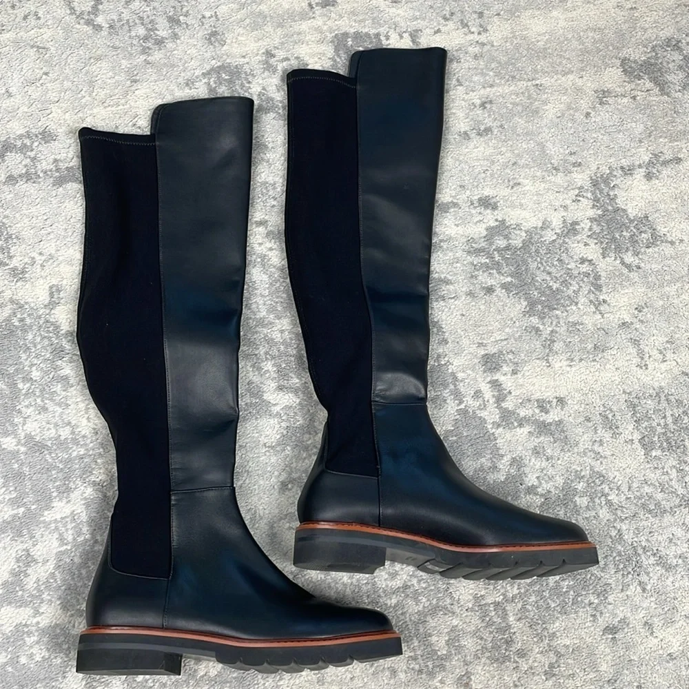 New Stuart Weitzman Adrina City Boot Over The Knee 5050 Black Leather Sz 7.5